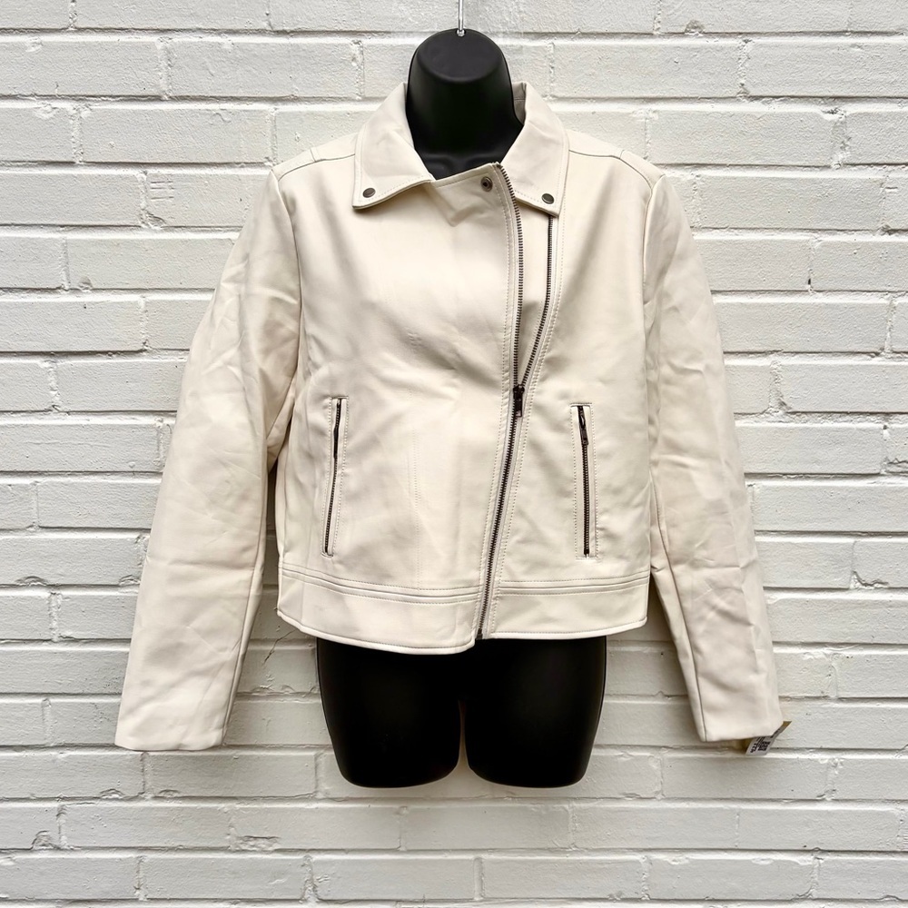Altar'd State Women's Off-White Faux Leather Moto Jacket,‎ SZ L